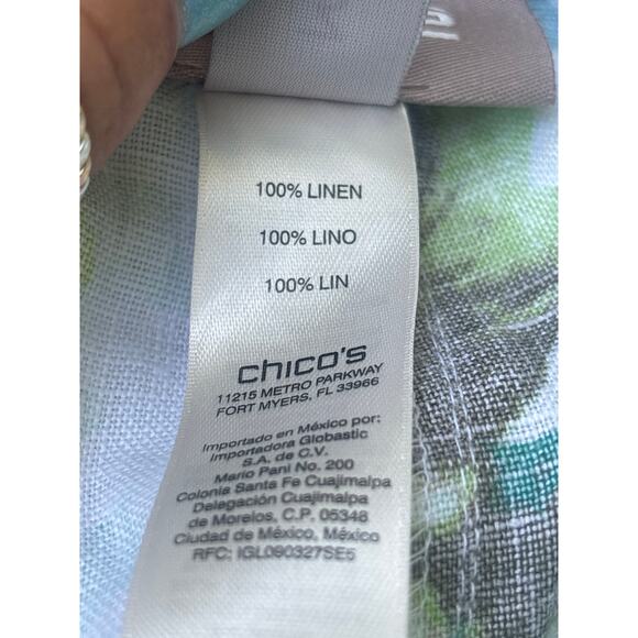 Chico's Linen Pants Back Pockets Stretchy Elastic Waist Floral Breezy Wide Leg - Picture 6 of 11